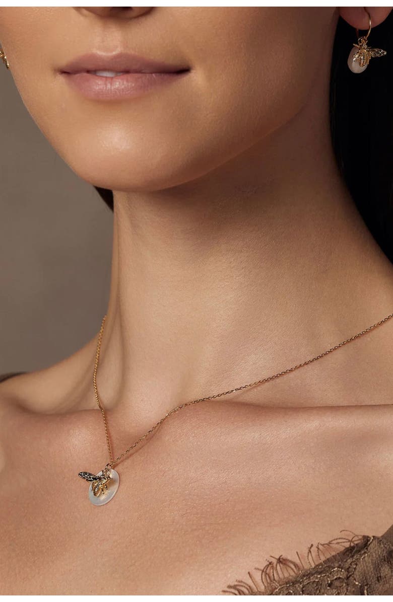 Bearfruit Jewelry Sterling Silver 18k Gold Plated Bee Cultured Pearl Necklace & Earrings Set, Alternate, color, Gold