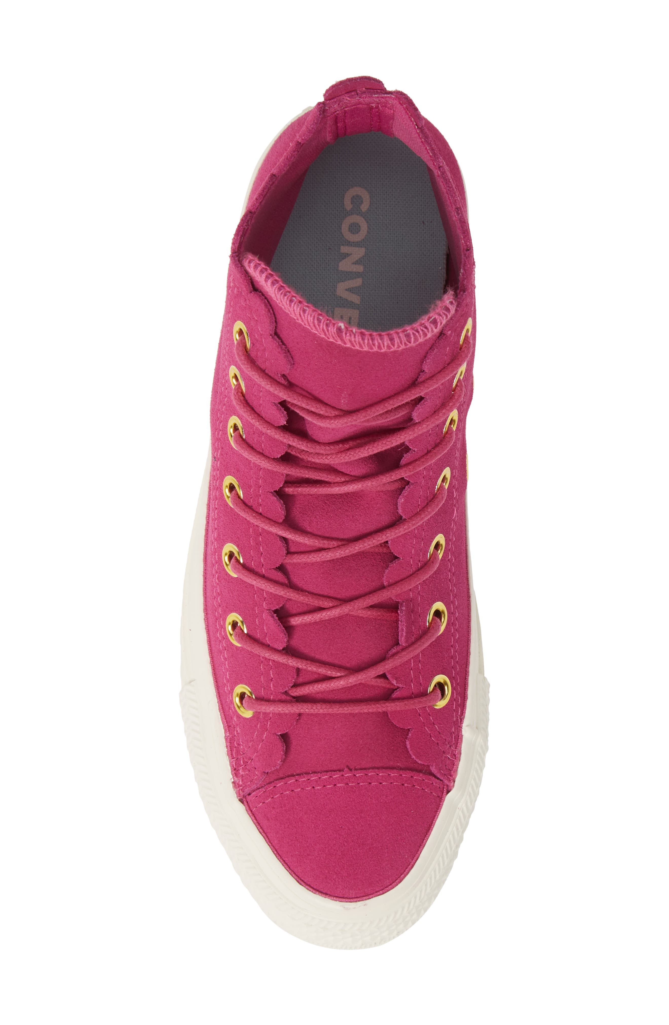 Chuck Taylor® All Star® Scallop High Top Suede Sneaker, Alternate, color, ACTIVE FUCHSIA/ GOLD/ EGRET