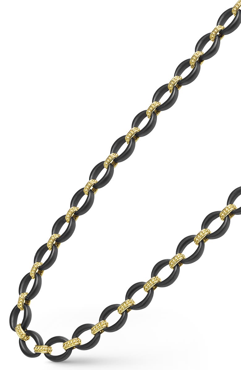 LAGOS Men's Anthem 18K Gold Matte Black Ceramic Oval Link Necklace, Alternate, color, Black