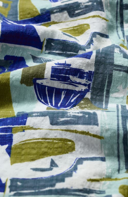 Seasalt Cornwall Wren Abstract Print Cotton Blend Button-up Shirt In Blue