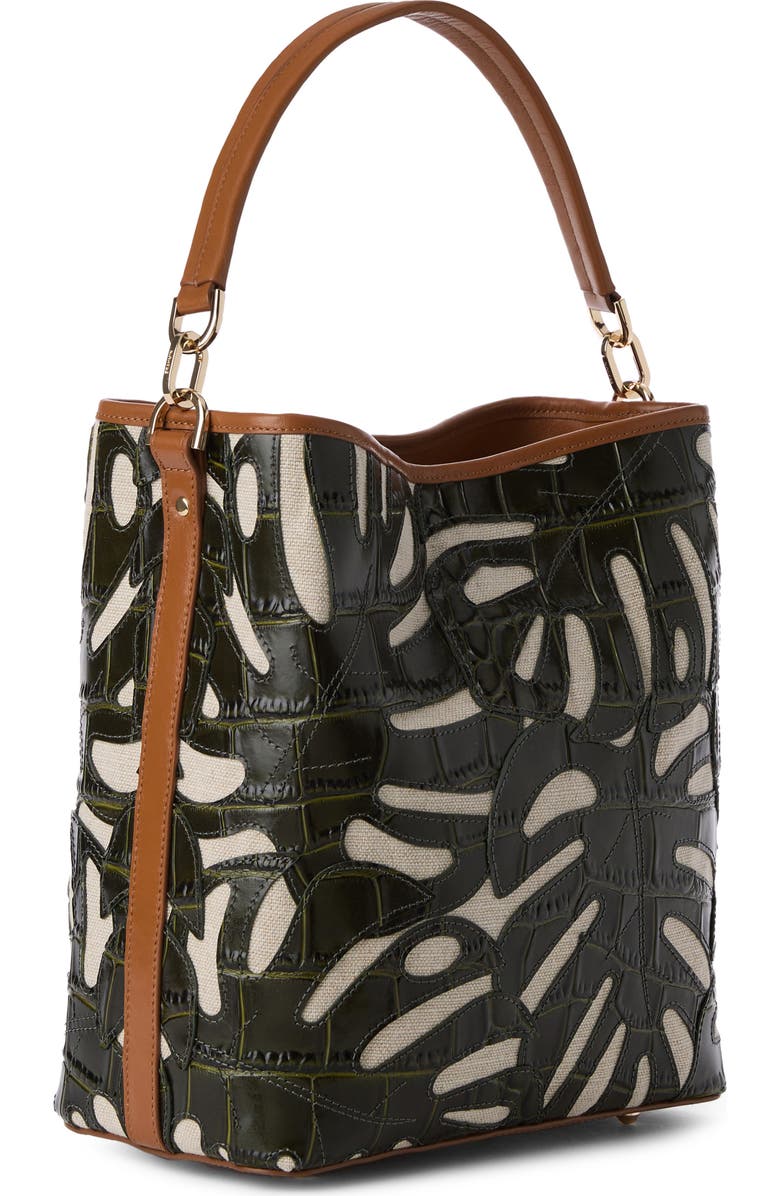 Brahmin Celina Croc Embossed Leather & Linen Bucket Bag, Alternate, color,