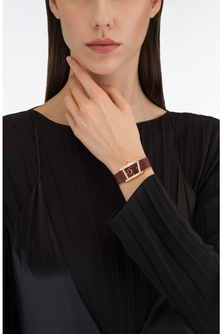 Asymetrique Leather Strap Watch, 22mm x 36mm, Alternate, color, YELLOW GOLD