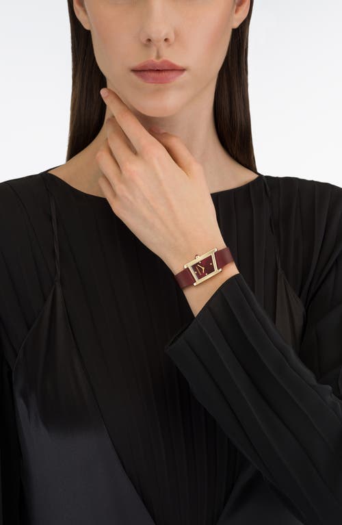Ferragamo Women's Swiss Asymetrique Burgundy Leather Strap Watch 22x36mm In Yellow Gold