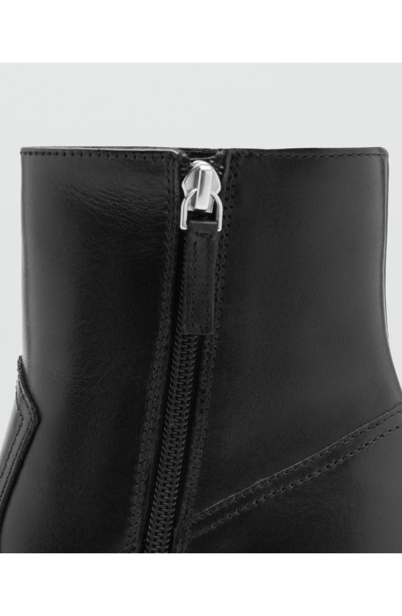 Pointed Toe Leather Bootie, Alternate, color, BLACK