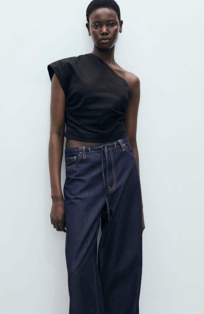 MANGO Topstitch Wide Leg Jeans, Alternate, color, Open Blue