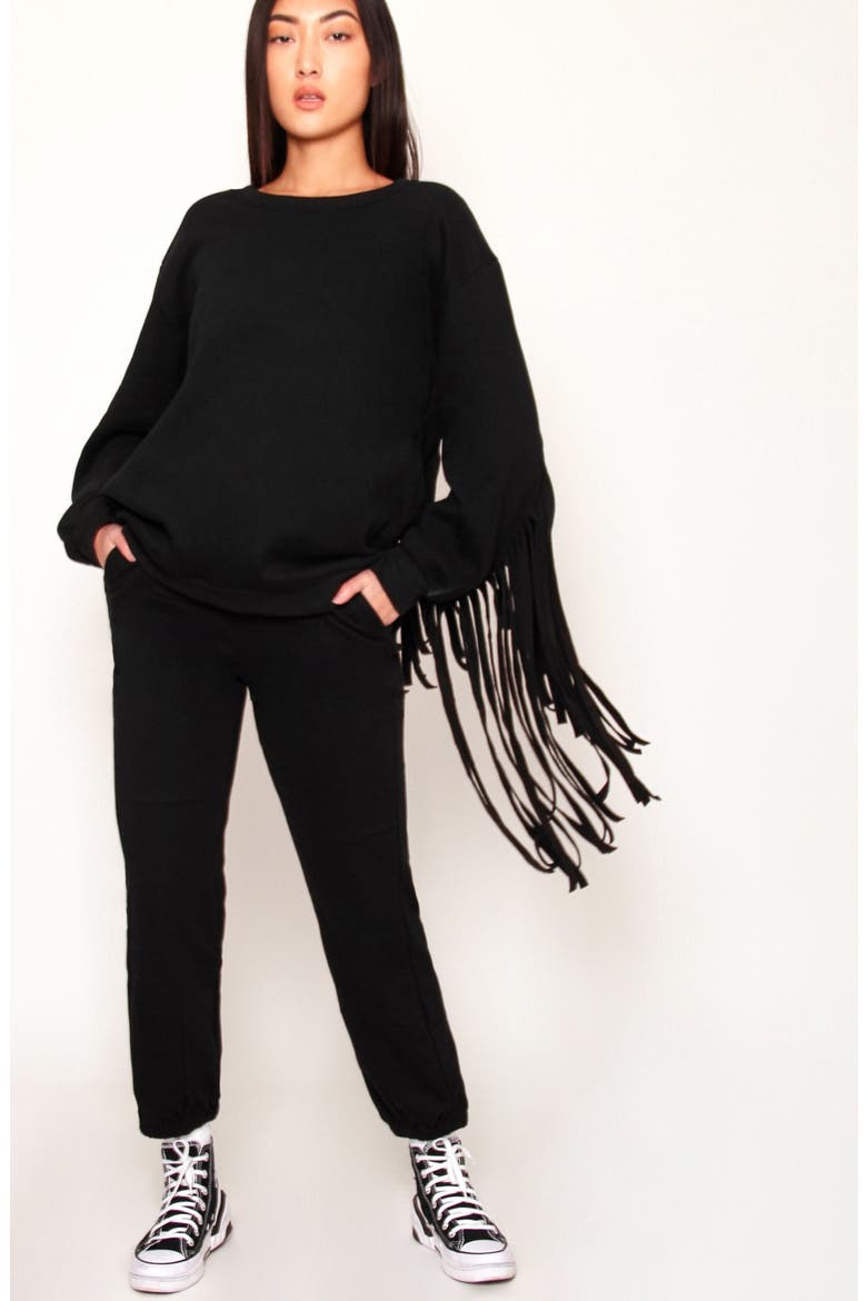 Joe Fringe Sweatshirt, Alternate, color, BLACK