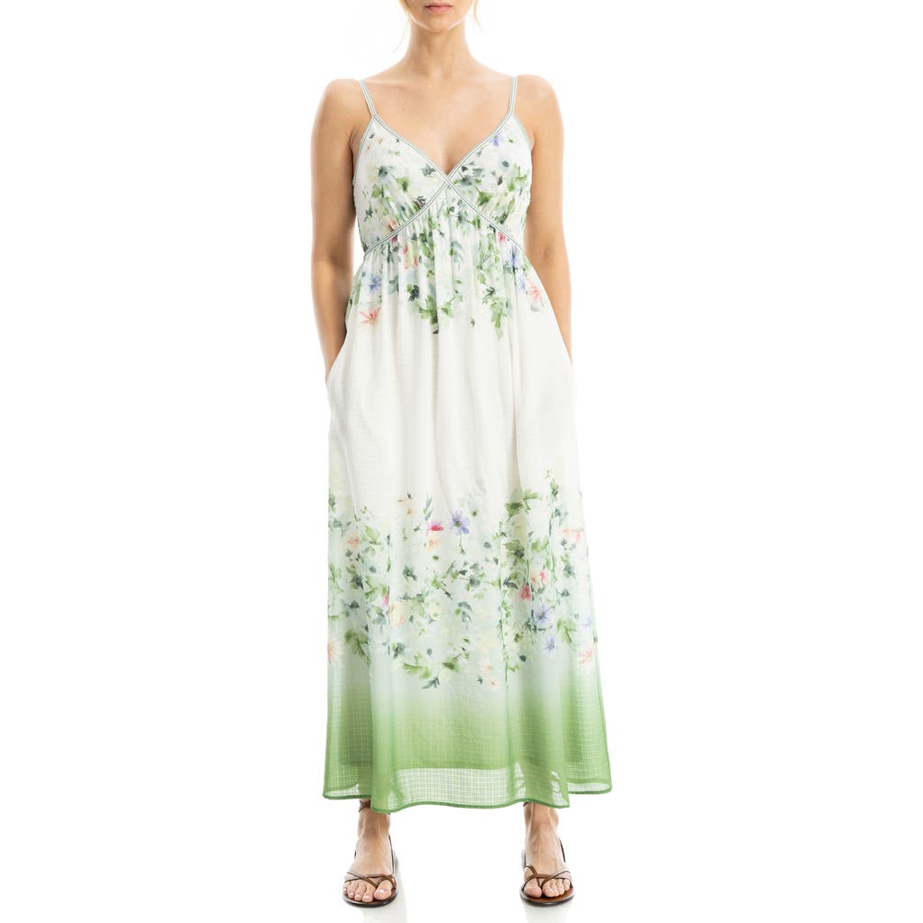 Max Studio Watercolor Print Sleeveless Maxi Dress In Green