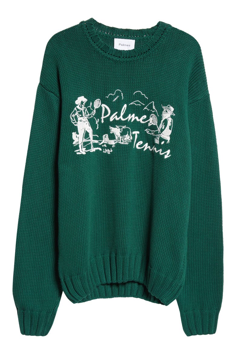 Dustup Embroidered Cotton Crewneck Sweater, Alternate, color, DARK GREEN