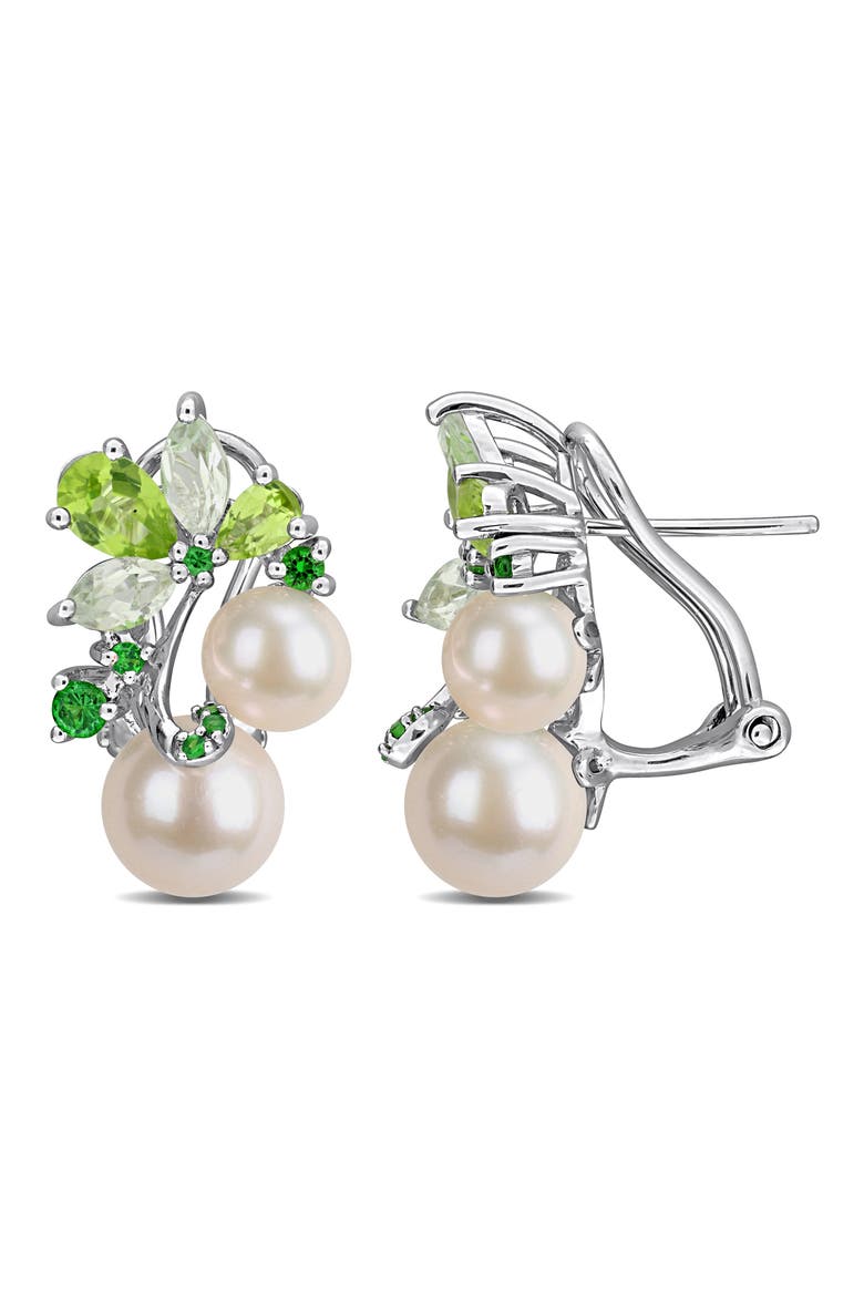 6-8.5mm Cultured Freshwater Pearl Cluster Earrings, Main, color, GREEN