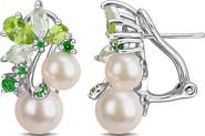 DELMAR 6-8.5mm Cultured Freshwater Pearl Cluster Earrings