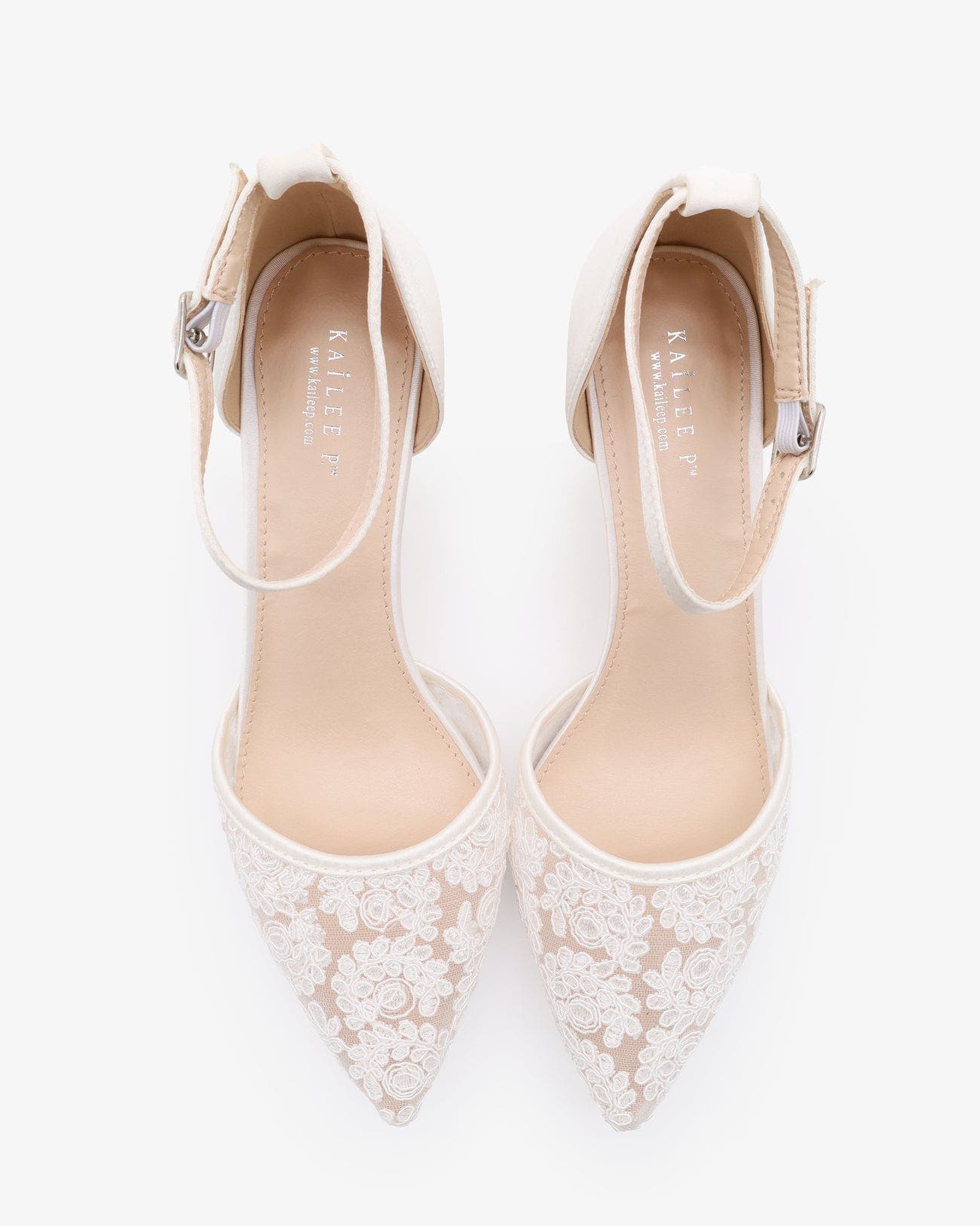 Kailee P Claudia Crochet Lace pointed toe Wedding Kitten Low Heel, Alternate, color, White