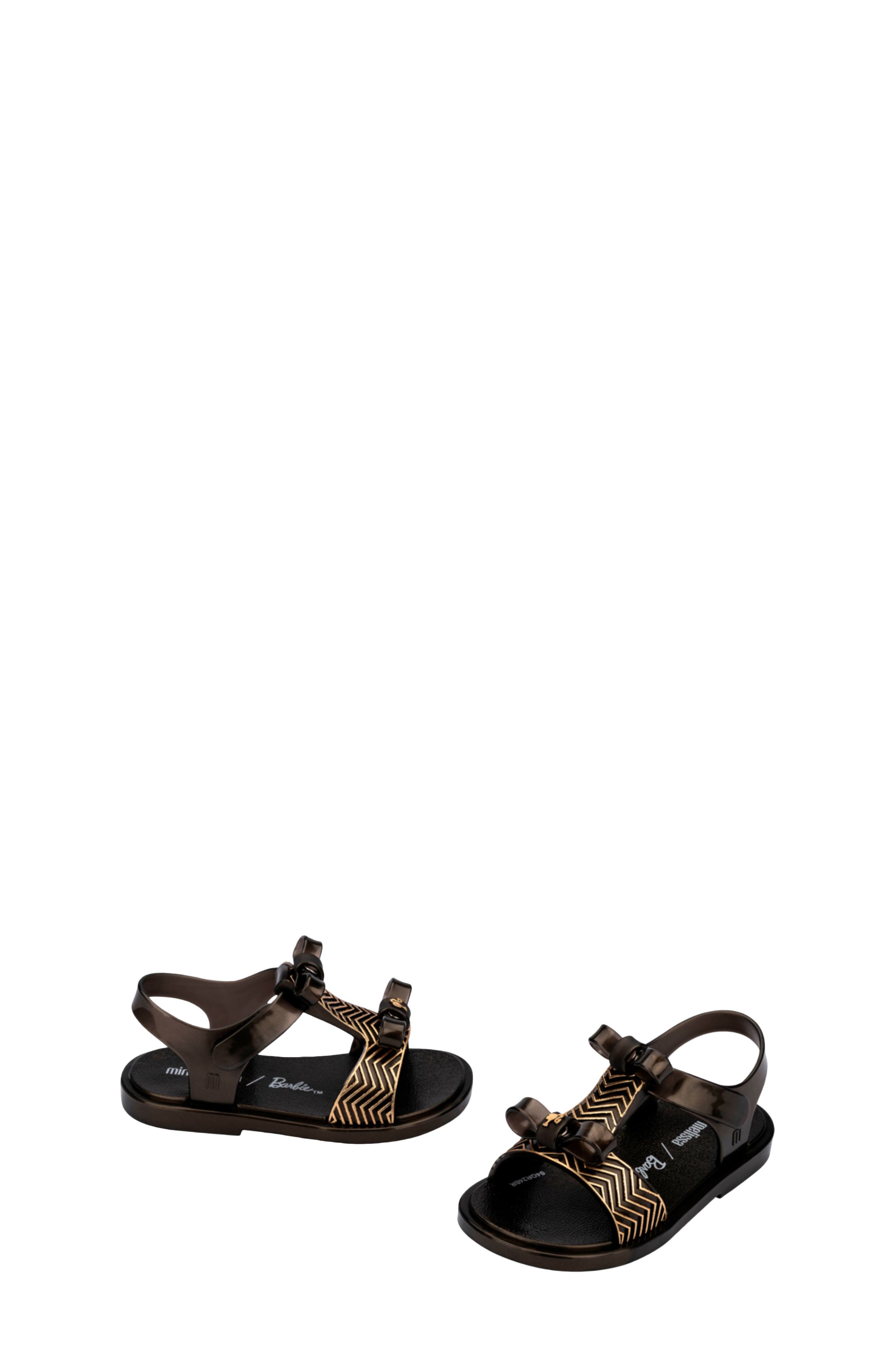 Mini Melissa x Barbie Kids' Dream Sandal, Alternate, color, Pearl Black/ Gold