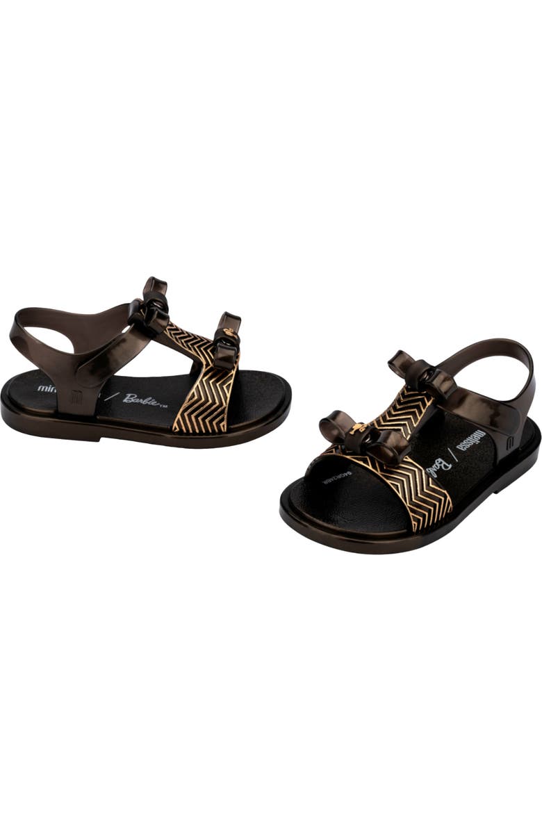 Mini Melissa x Barbie Kids' Dream Sandal, Alternate, color, Pearl Black/ Gold