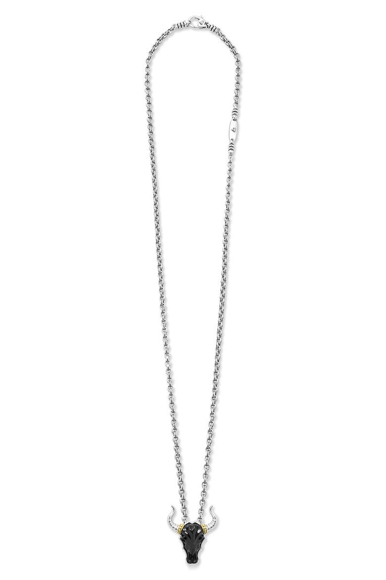 Men's Anthem Bull Pendant Necklace, Alternate, color, BLACK
