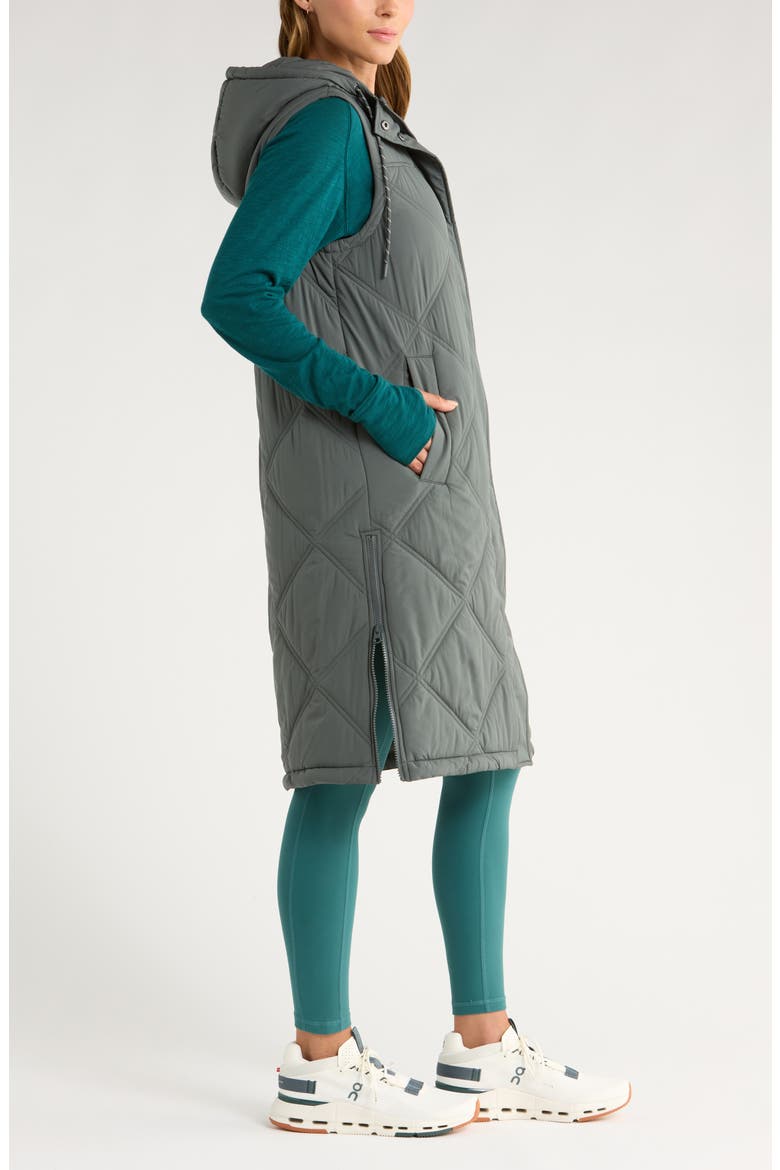 Long Hooded Puffer Vest, Alternate, color, GREEN URBAN