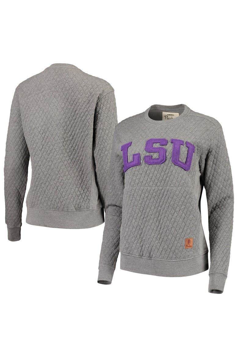 Women's Pressbox Heather Charcoal LSU Tigers Moose Quilted Pullover Sweatshirt, Main, color, Heather Gray