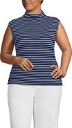 Lands' End Plus Size Cap Sleeve Drapey Rib Fitted Funnel Neck Tank