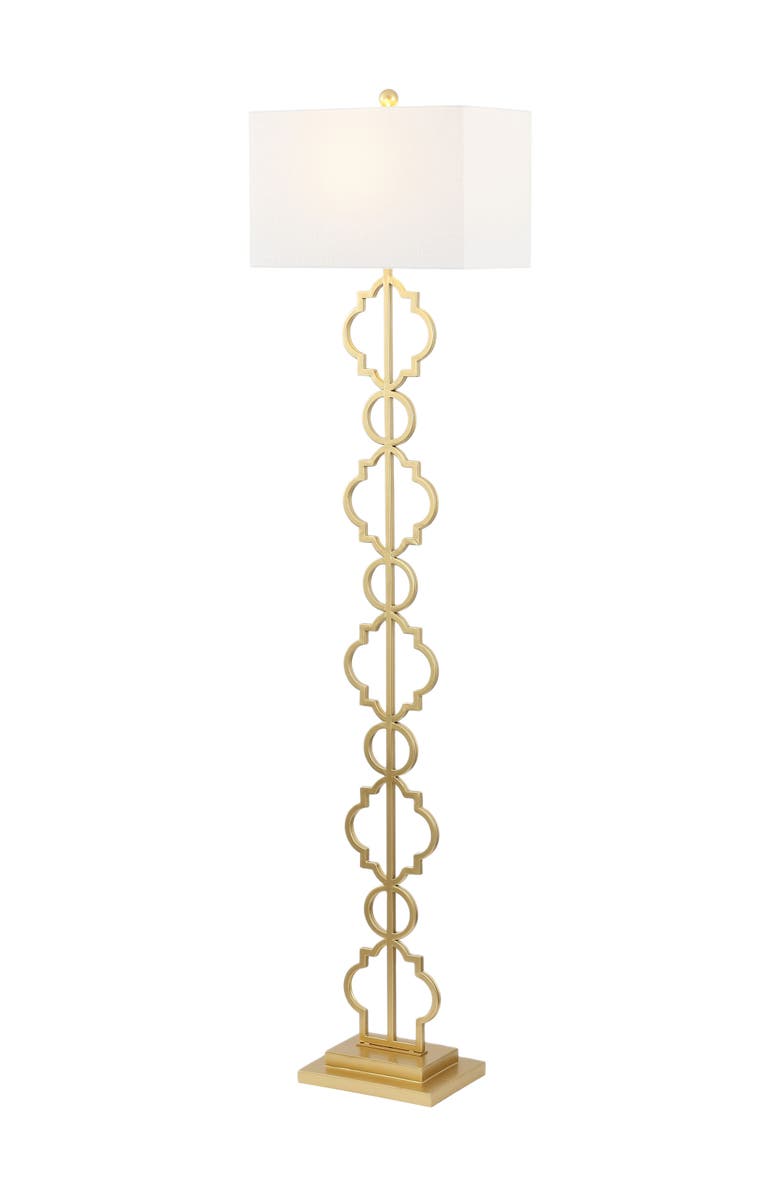 JONATHAN Y Selina 64.5" Transitional Glam Iron Ogee Trellis LED Floor Lamp, Gold Painting, Alternate, color, Gold Painting