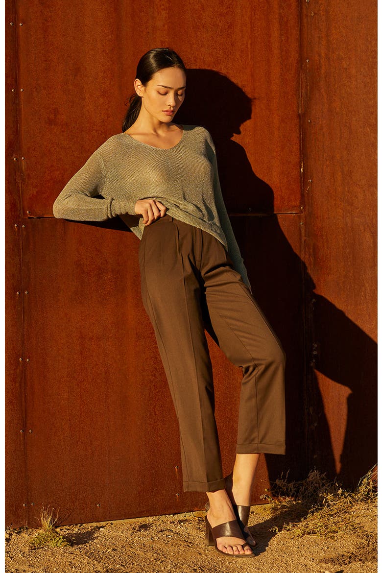 Wool Blend Cuffed Trousers, Alternate, color, Espresso