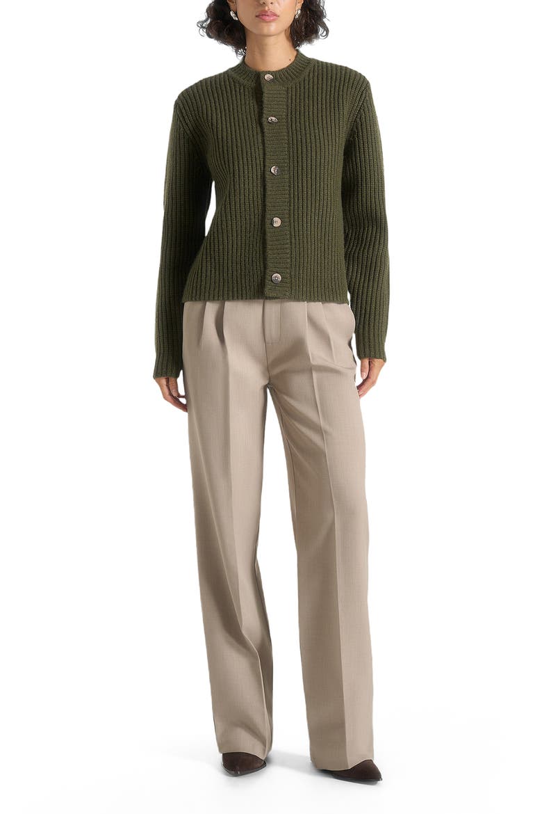 Alix Unisex Crewneck Ribbed Knit Cardigan, Alternate, color, Deep Olive