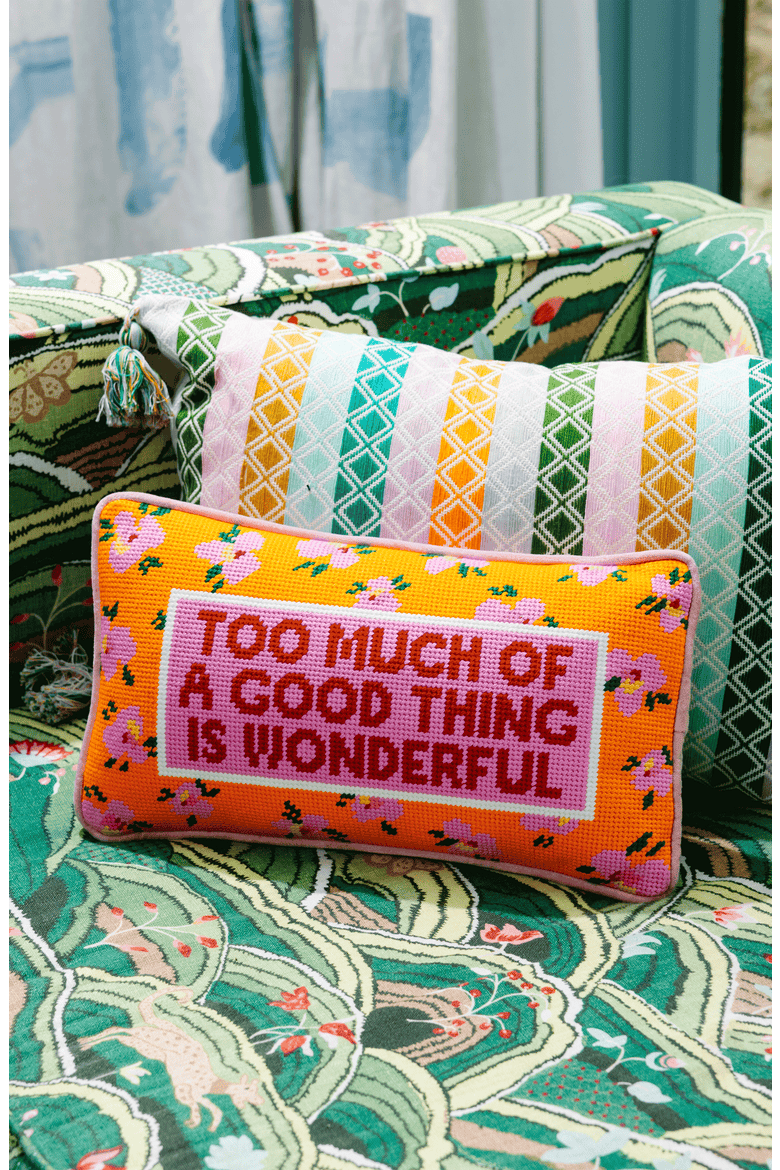 Too Much Needlepoint Pillow, Alternate, color, Pink