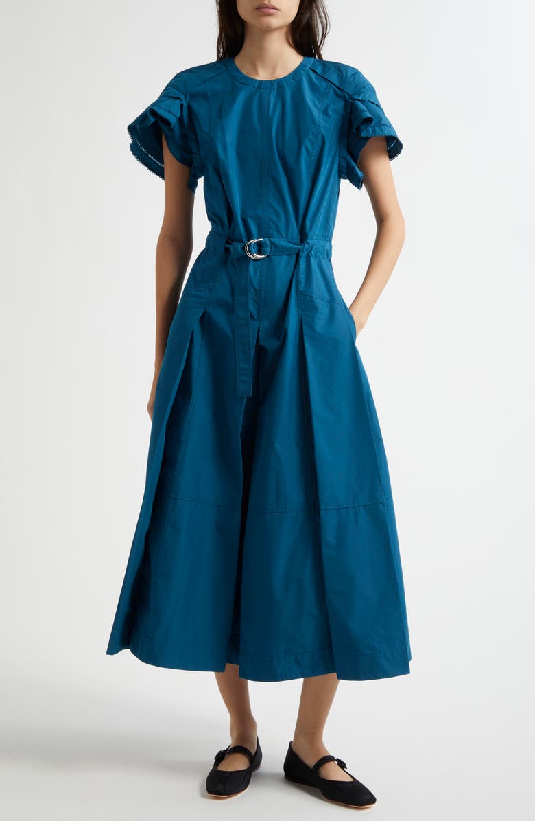 3.1 Phillip Lim Cascade Petal Sleeve Belted Poplin Shirtdress, Main, color, 