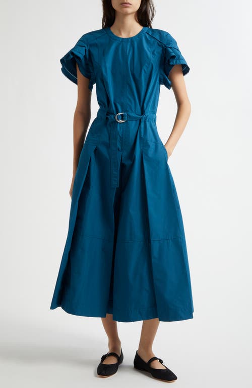 3.1 Phillip Lim Cascade Petal Sleeve Belted Poplin Shirtdress In Marine