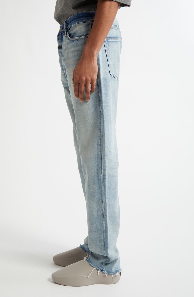 Fear of God Five-Pocket Raw Hem Straight Leg Jeans, Alternate, color, Light Indigo