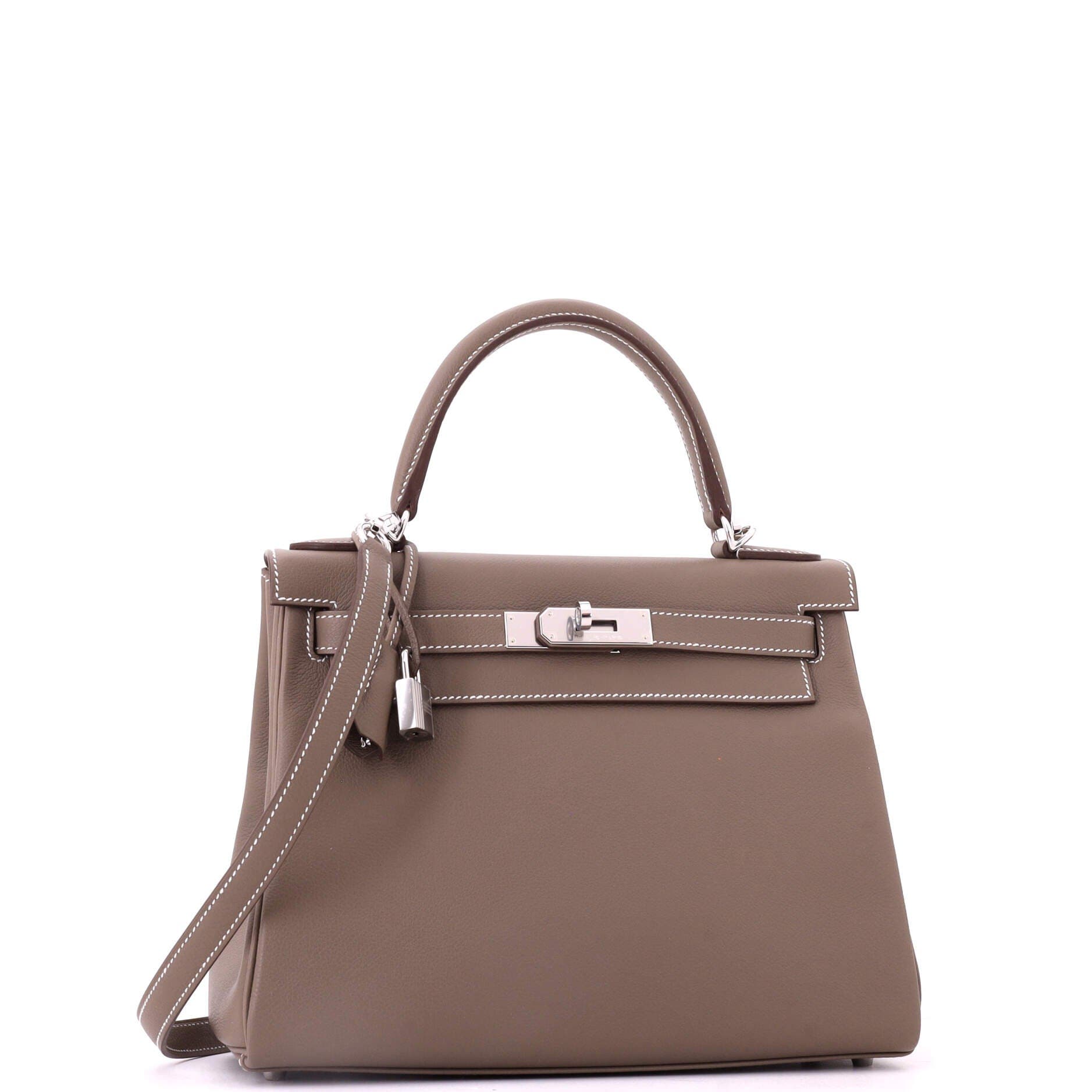 Pre-Owned Hermes Kelly Handbag Grey Evercolor with Palladium Hardware 28, Alternate, color, Etoupe