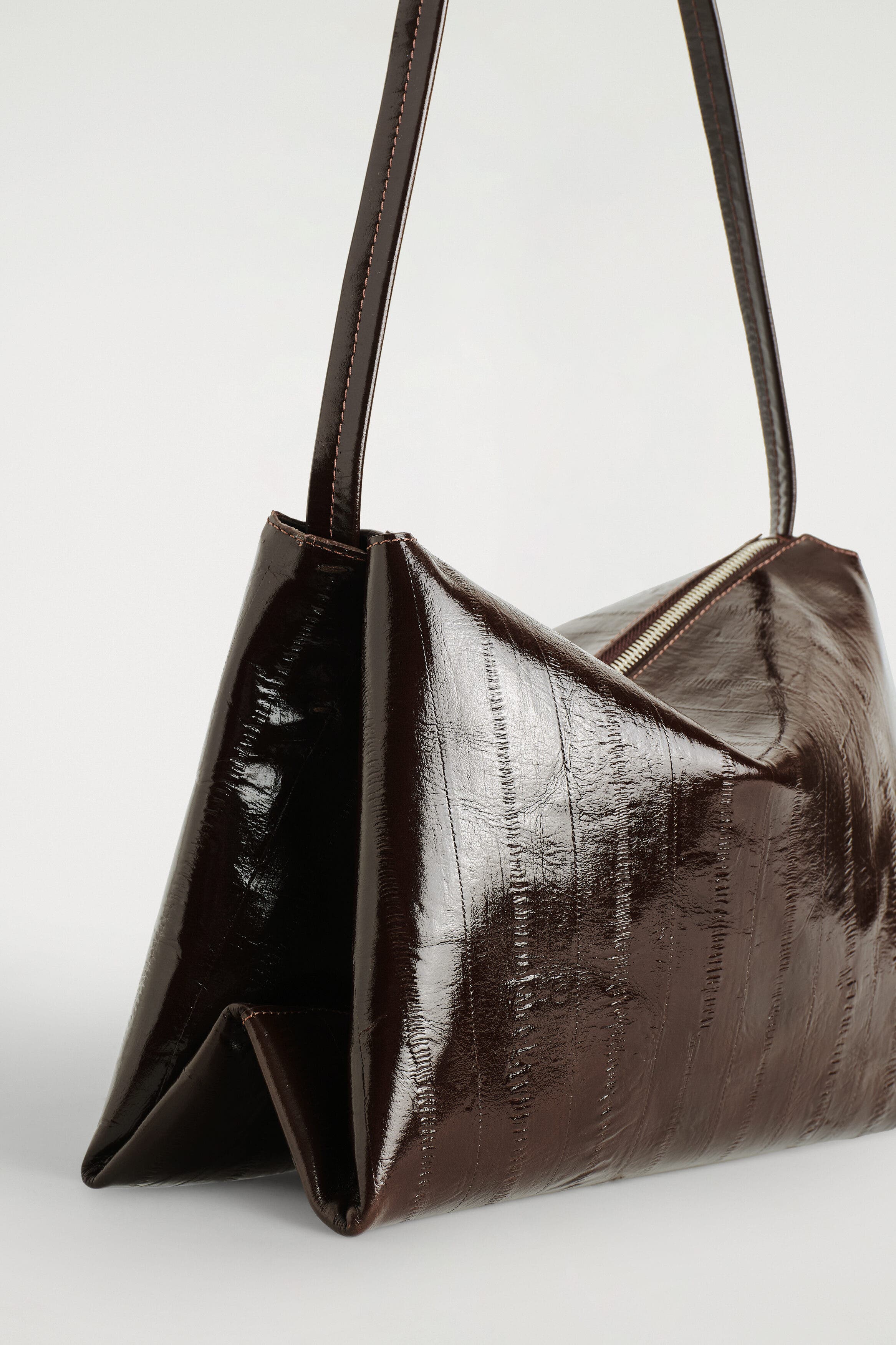Pavilion Shoulder Bag - Eel-effect Leather, Alternate, color, BROWN