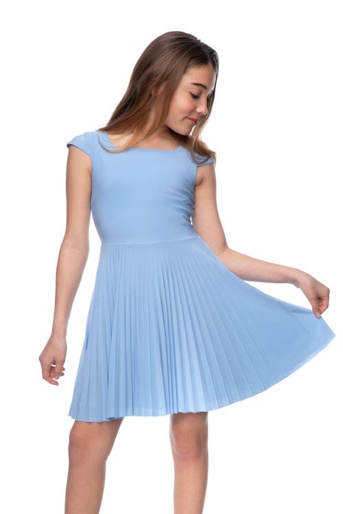 Un Deux Trois Girl's Cap-sleeve Pleated Dress In Blue