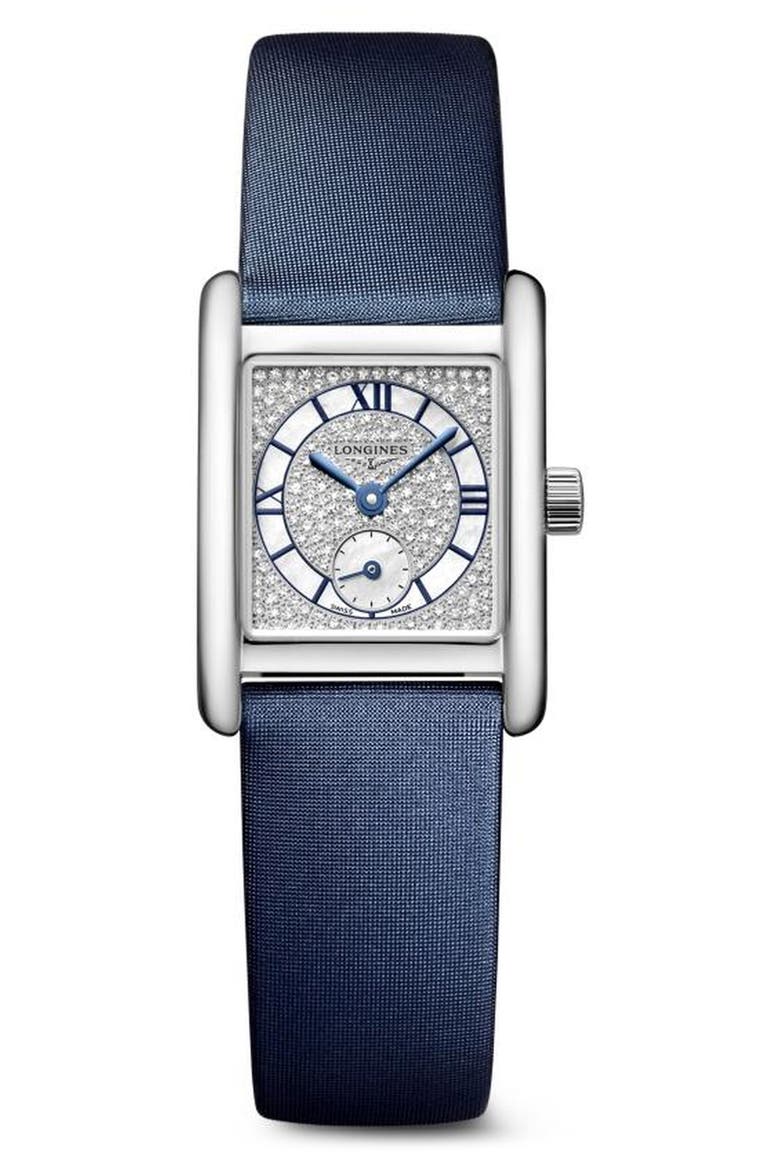 Mini DolceVita Diamond Leather Strap Watch, 21.5mm x 29mm, Main, color, WHITE MOTHER-OF-PEARL