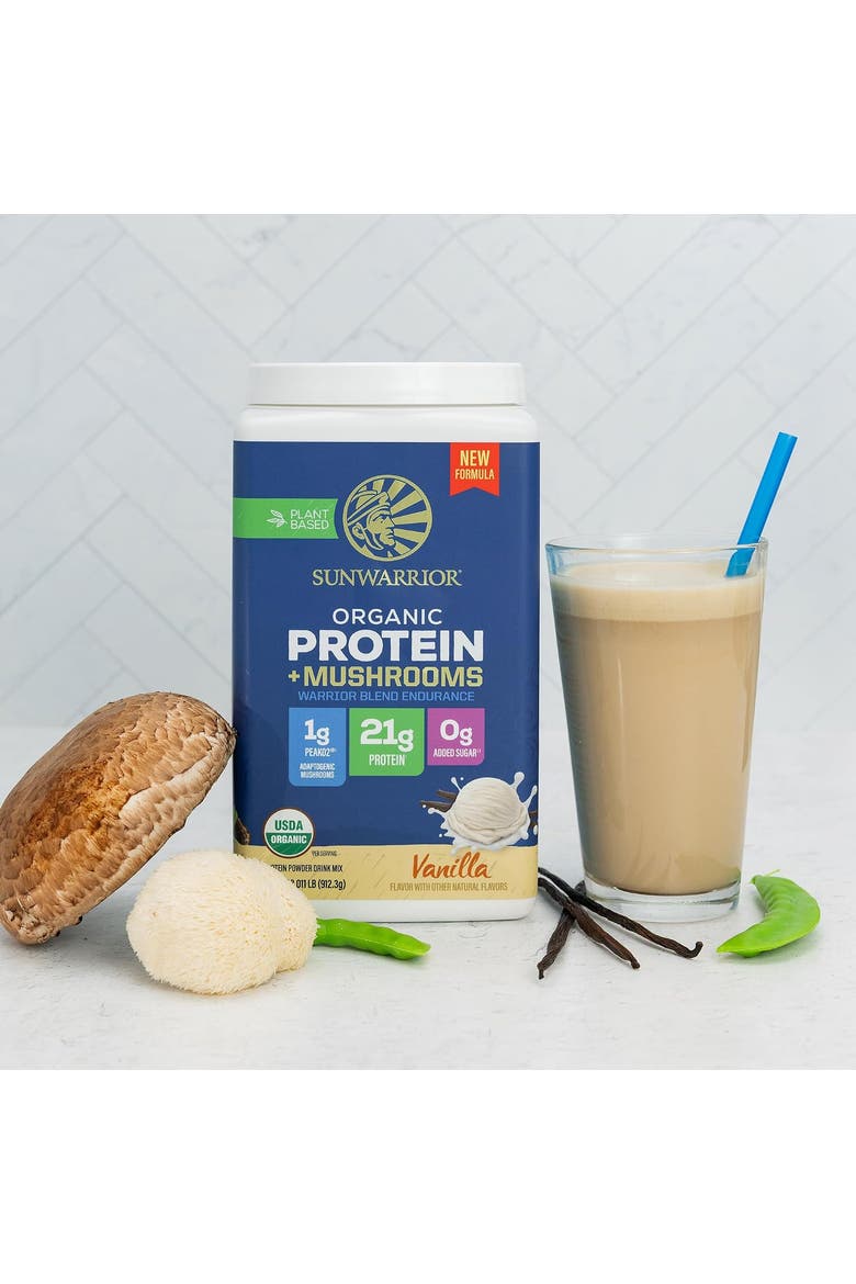 Organic Warrior Blend Endurance + Mushroom Protein Powder, Vanilla, 912.33g Tub, Alternate, color, No Color