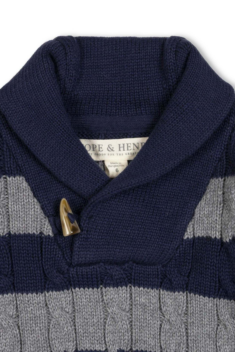 Kids' Organic Cotton Shawl Collar Cable Knit Sweater, Alternate, color, Navy and Dark Gray Heather