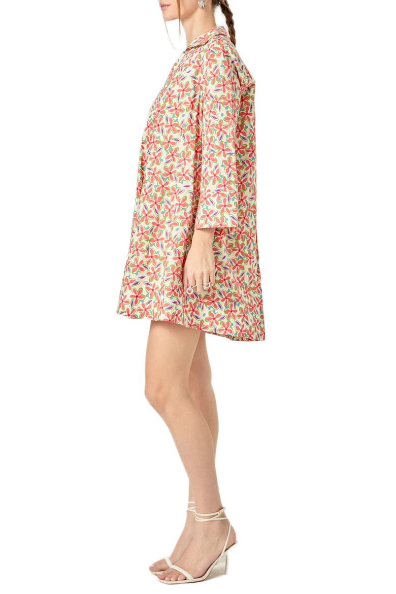Floral Johnny Collar Cotton Trapeze Dress, Alternate, color, CREAM MULTI