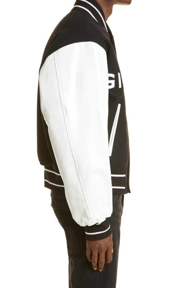 Wool Blend Varsity Jacket, Alternate, color, BLACK/ WHITE