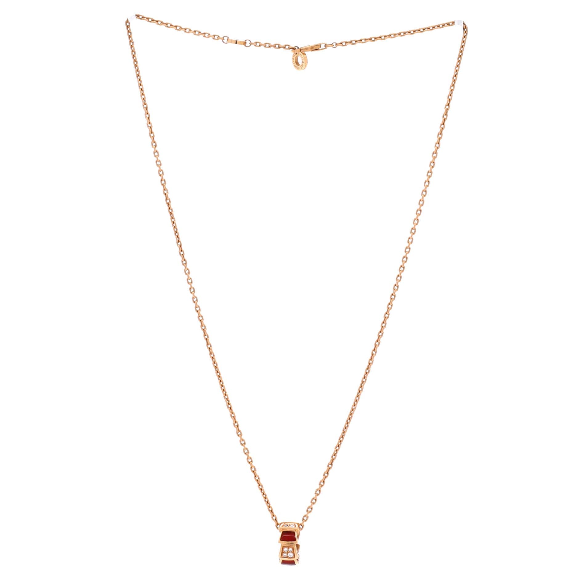 Serpenti Viper Pendant Necklace 18K Rose Gold with Carnelian and Diamonds, Alternate, color, Metallic Gold