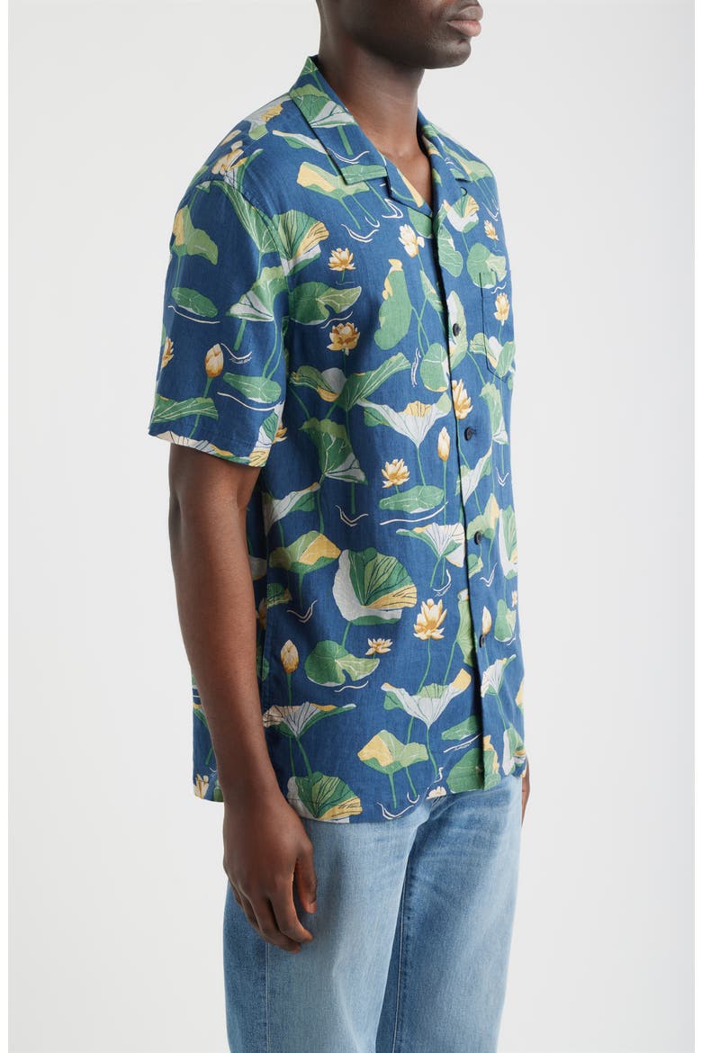 Floral Cotton Camp Shirt, Alternate, color, LILY PAD BLUE