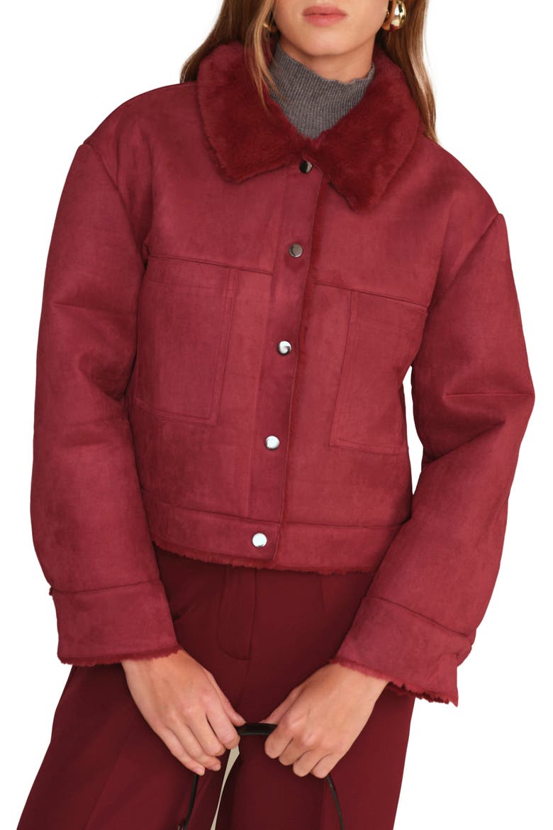 Mathew Faux Suede & Faux Shearling Jacket, Main, color, BURGUNDY