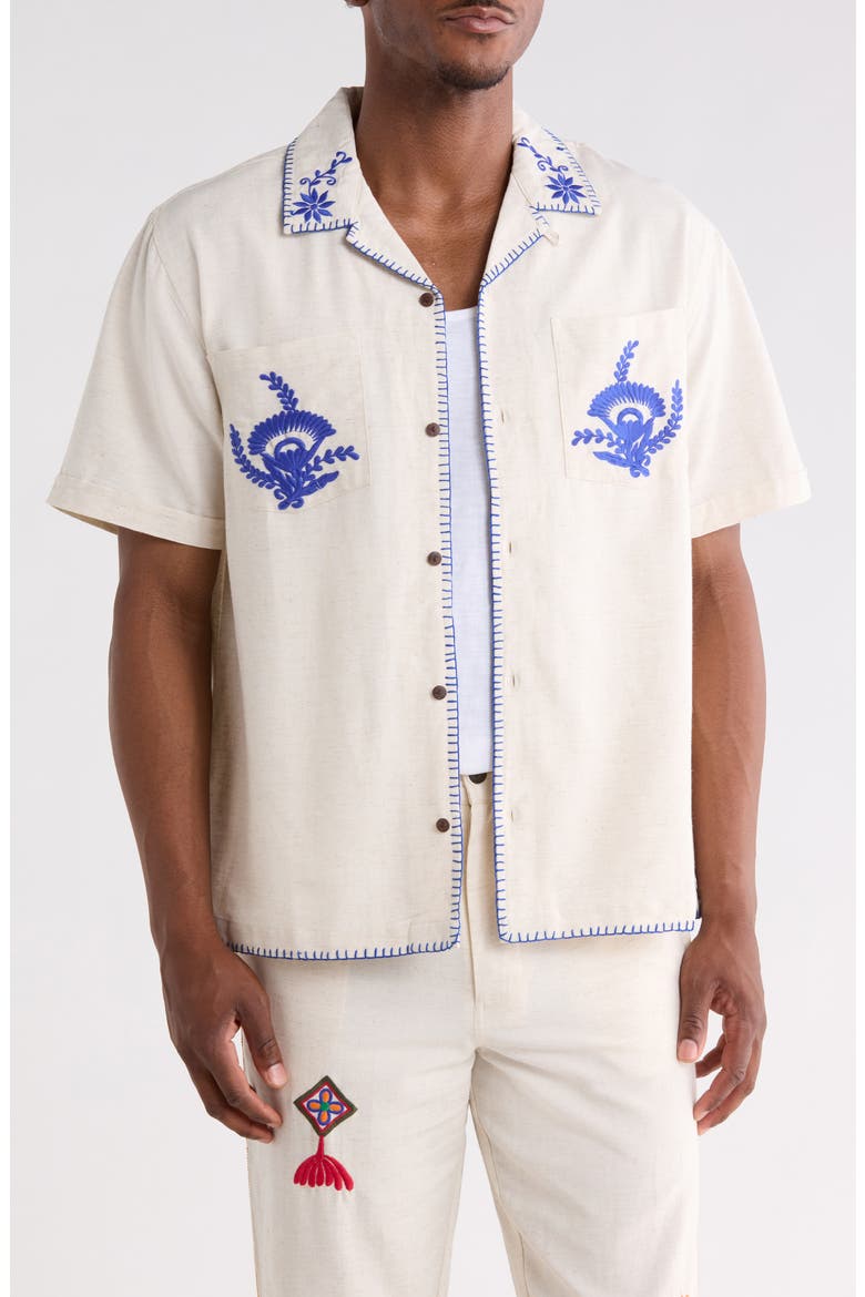 Gopal Embroidered Camp shirt, Main, color, EGGSHELL