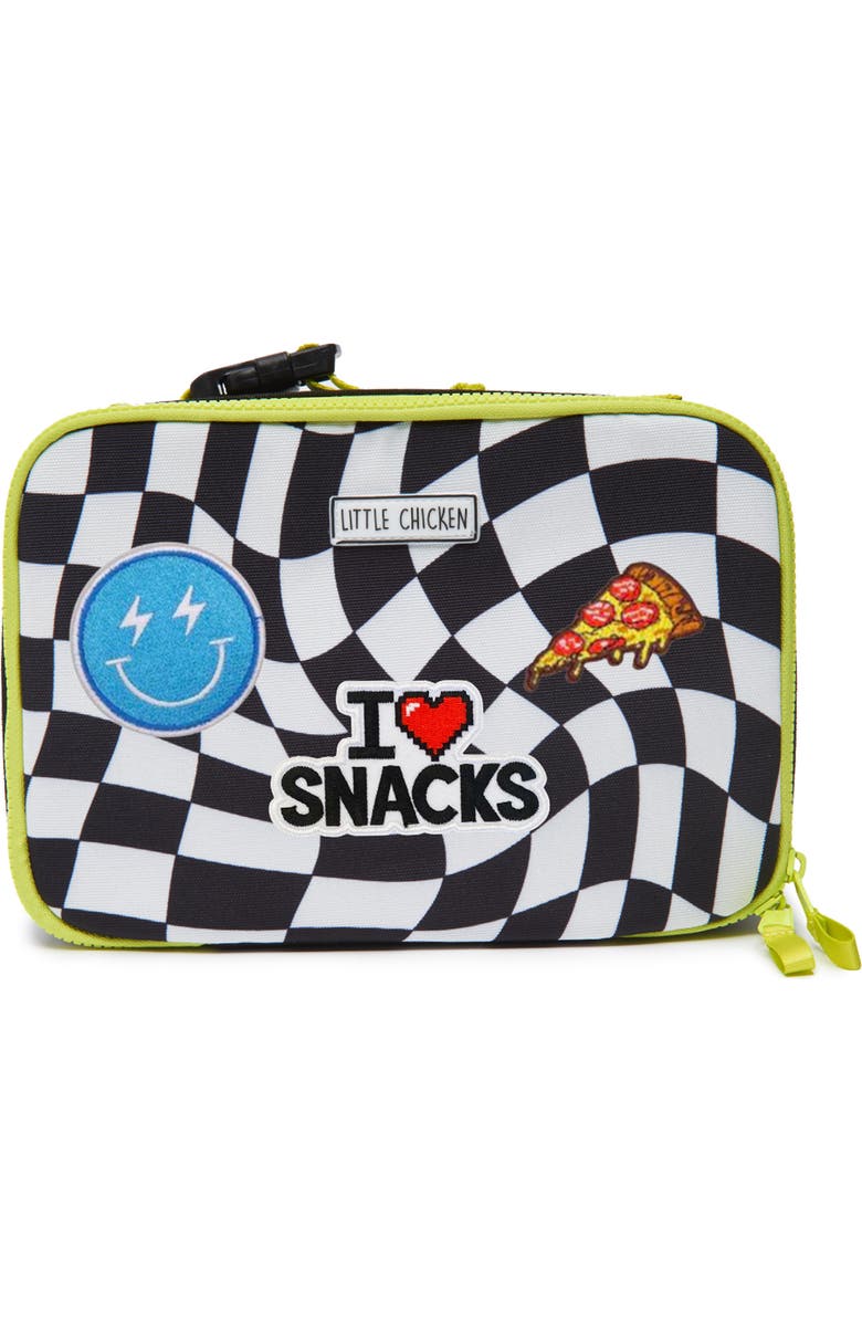 Little Chicken Kids' Patched Lunchbox, Main, color, Black Checker