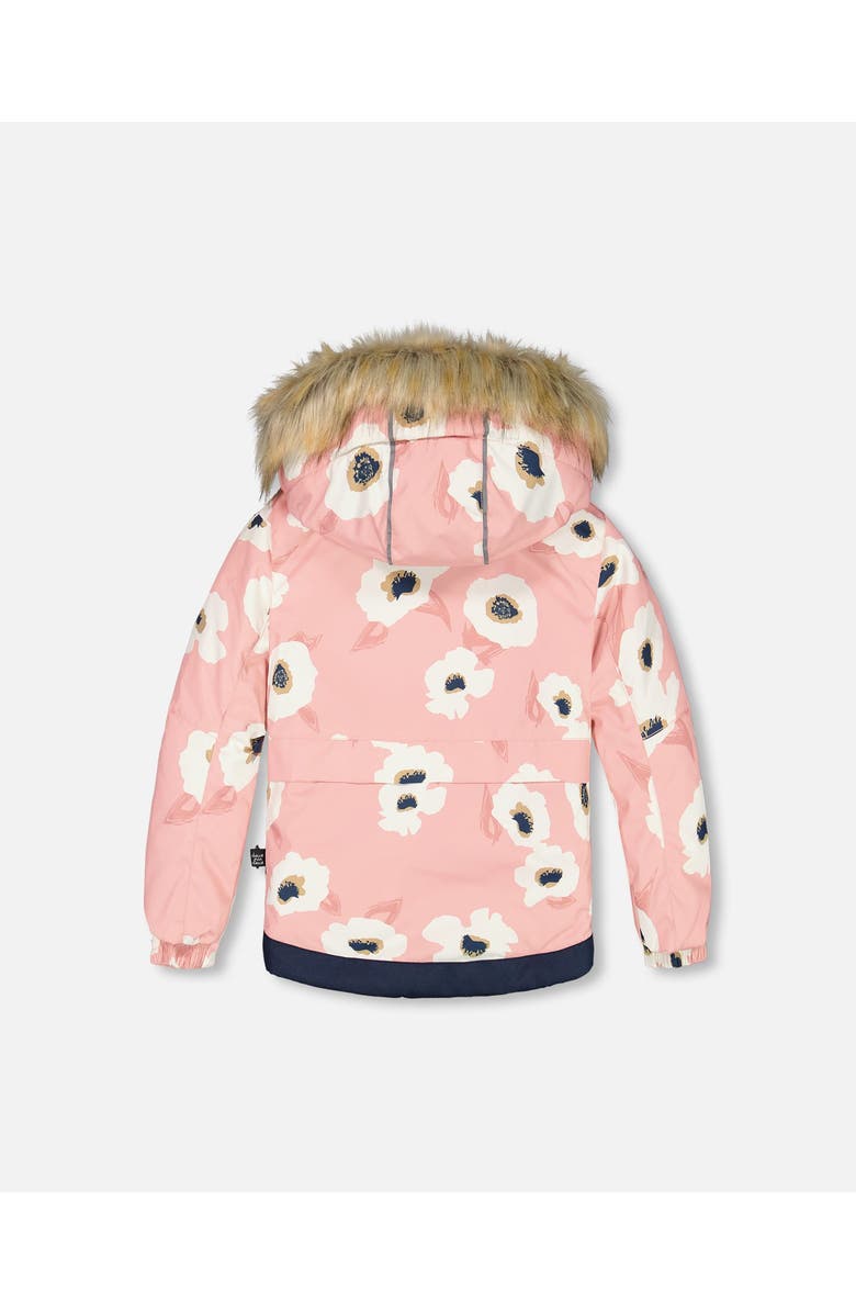 Deux par Deux Girl's Two Piece Snowsuit Pink Printed Off White Flowers And Navy, Alternate, color, 