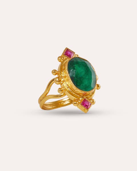 Raina Emerald and Pink Crystal Ring