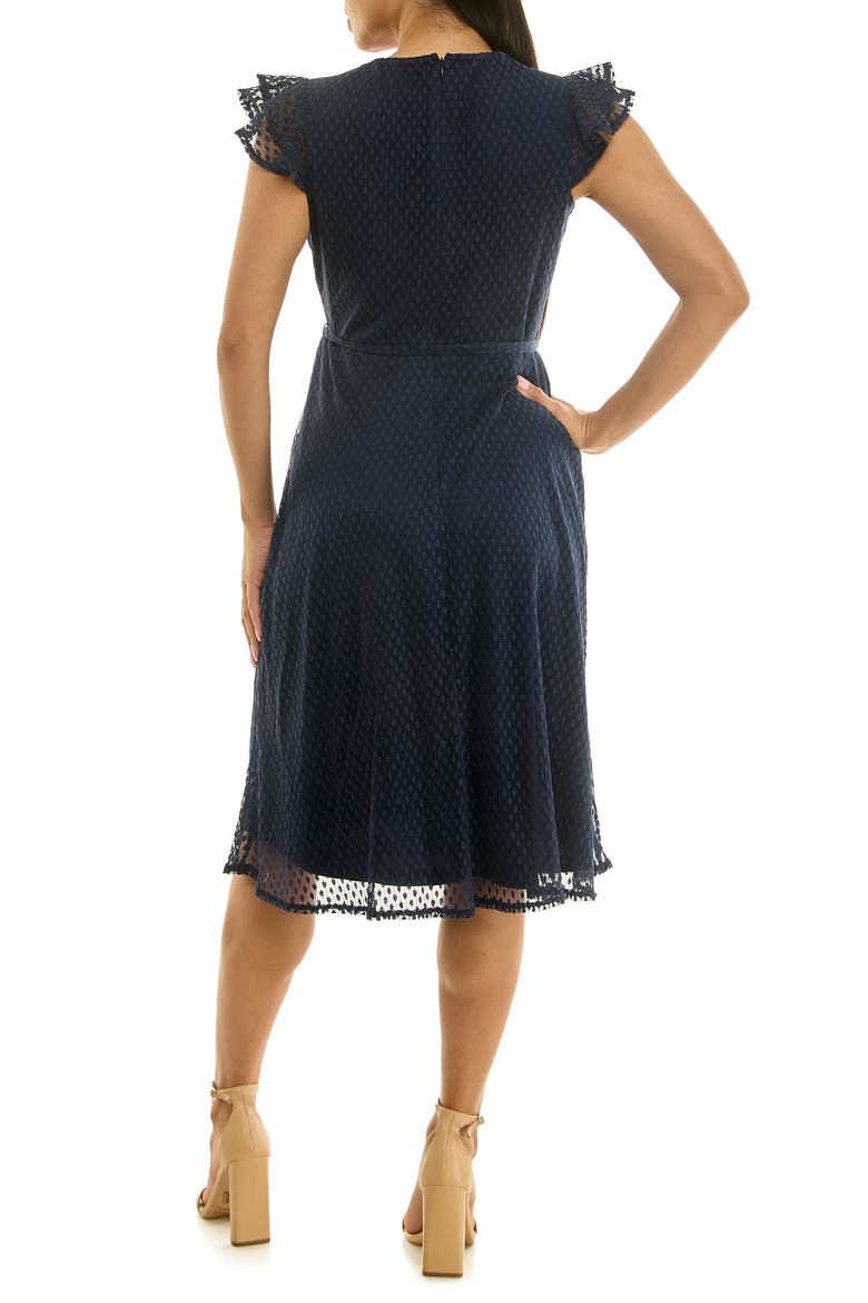 Mesh Fit & Flare Dress, Alternate, color, NAVY