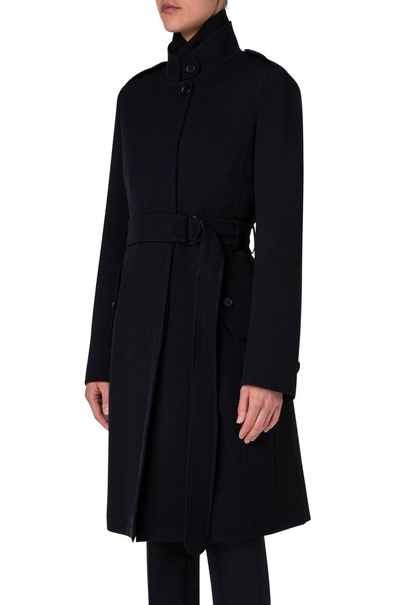 Akris punto Wool Tricotine Trench Coat, Alternate, color, Black 009
