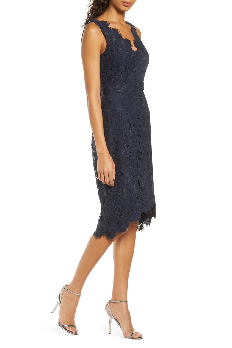 Tulip Hem Lace Cocktail Dress, Alternate, color, NAVY