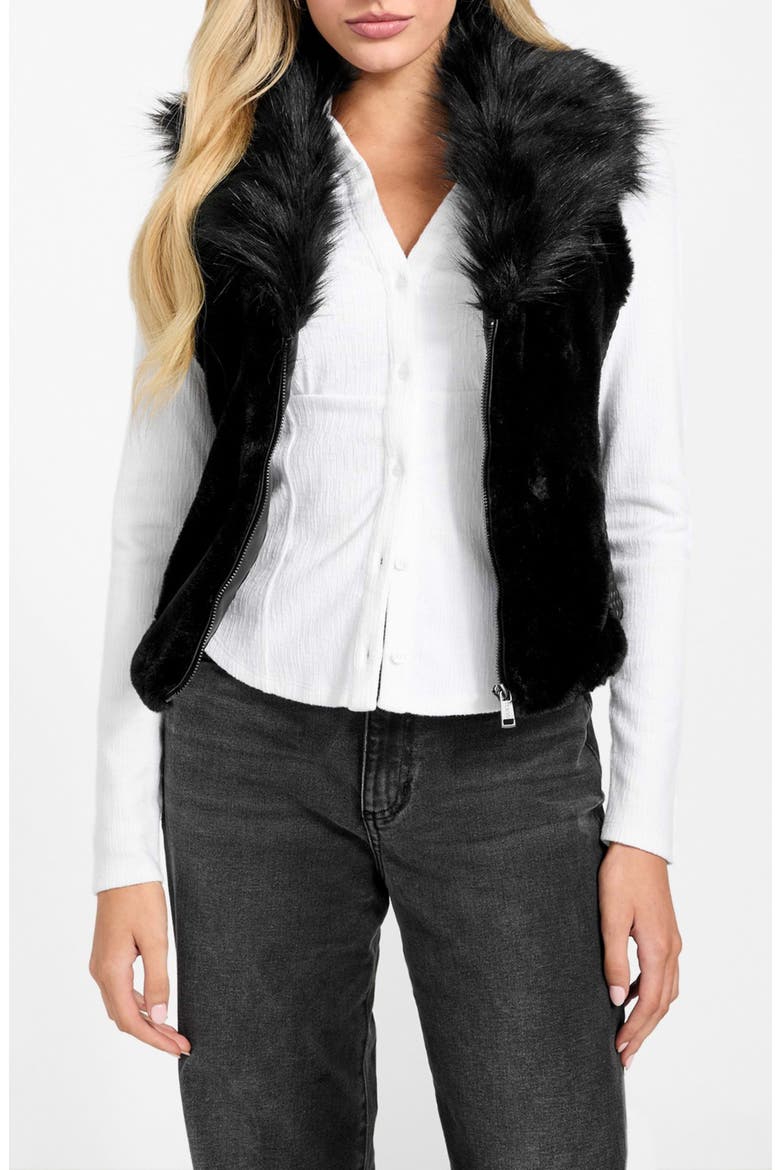 Amari Mixed Media Faux Fur Vest, Alternate, color, DARK