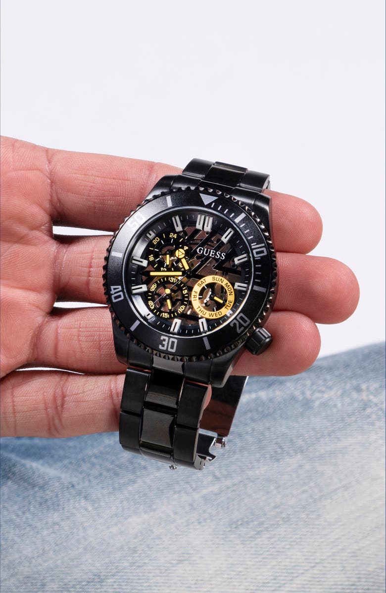 GUESS Multifunction Skeleton Bracelet Watch, 45mm, Alternate, color, 