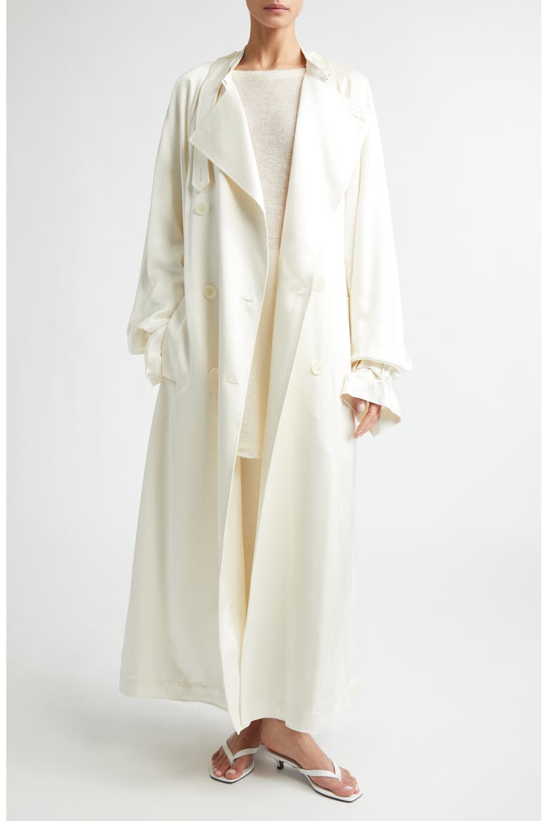 Satin Trench Coat, Main, color, OFF-WHITE