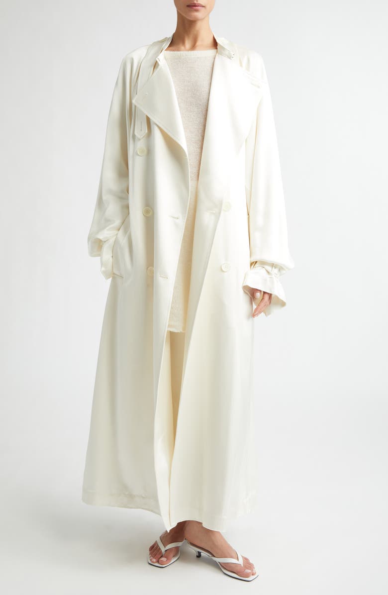 TOTEME Satin Trench Coat, Main, color, Off-White